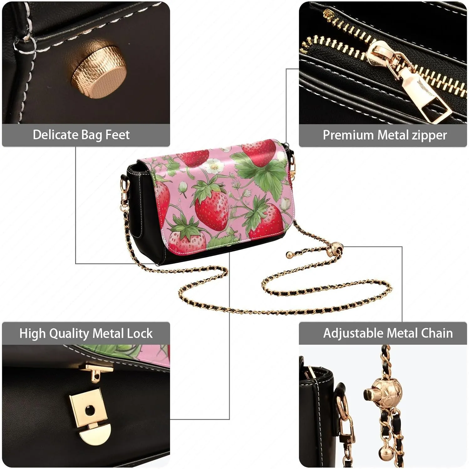 Painting Peaches Floral Crossbody Leather Purses for Women, Shoulder Bags with Compartments, Leather Ladies Crossbody Bags