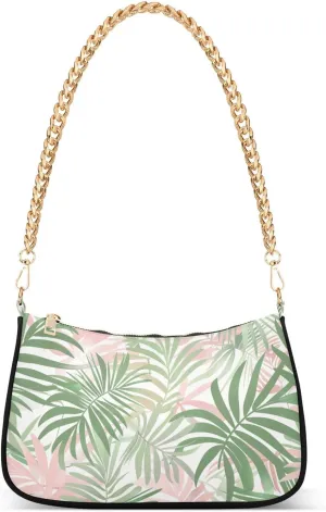 Peach and Green Palm Leaf Jungle trendy chain crossbody bags for women trendy hand bags for women for for travel