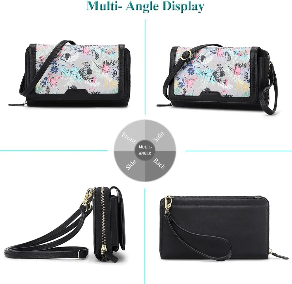 Peacocktion Crossbody Wristlet Wallets for Women RFID Vegan Leather Cross Body Cell Phone Purses with Zipper