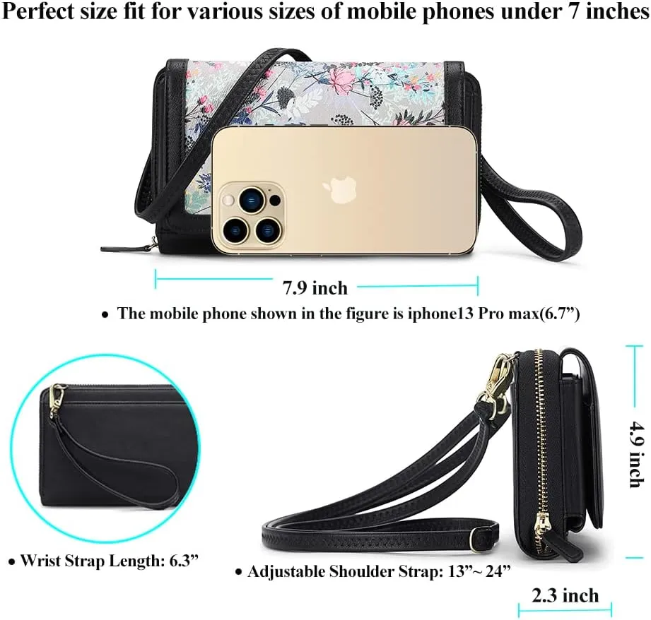Peacocktion Crossbody Wristlet Wallets for Women RFID Vegan Leather Cross Body Cell Phone Purses with Zipper