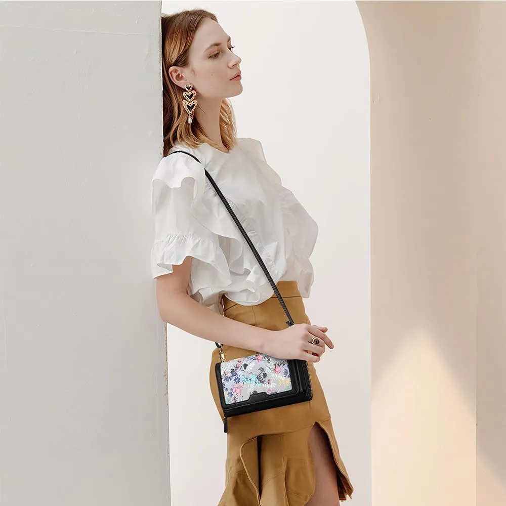 Peacocktion Crossbody Wristlet Wallets for Women RFID Vegan Leather Cross Body Cell Phone Purses with Zipper