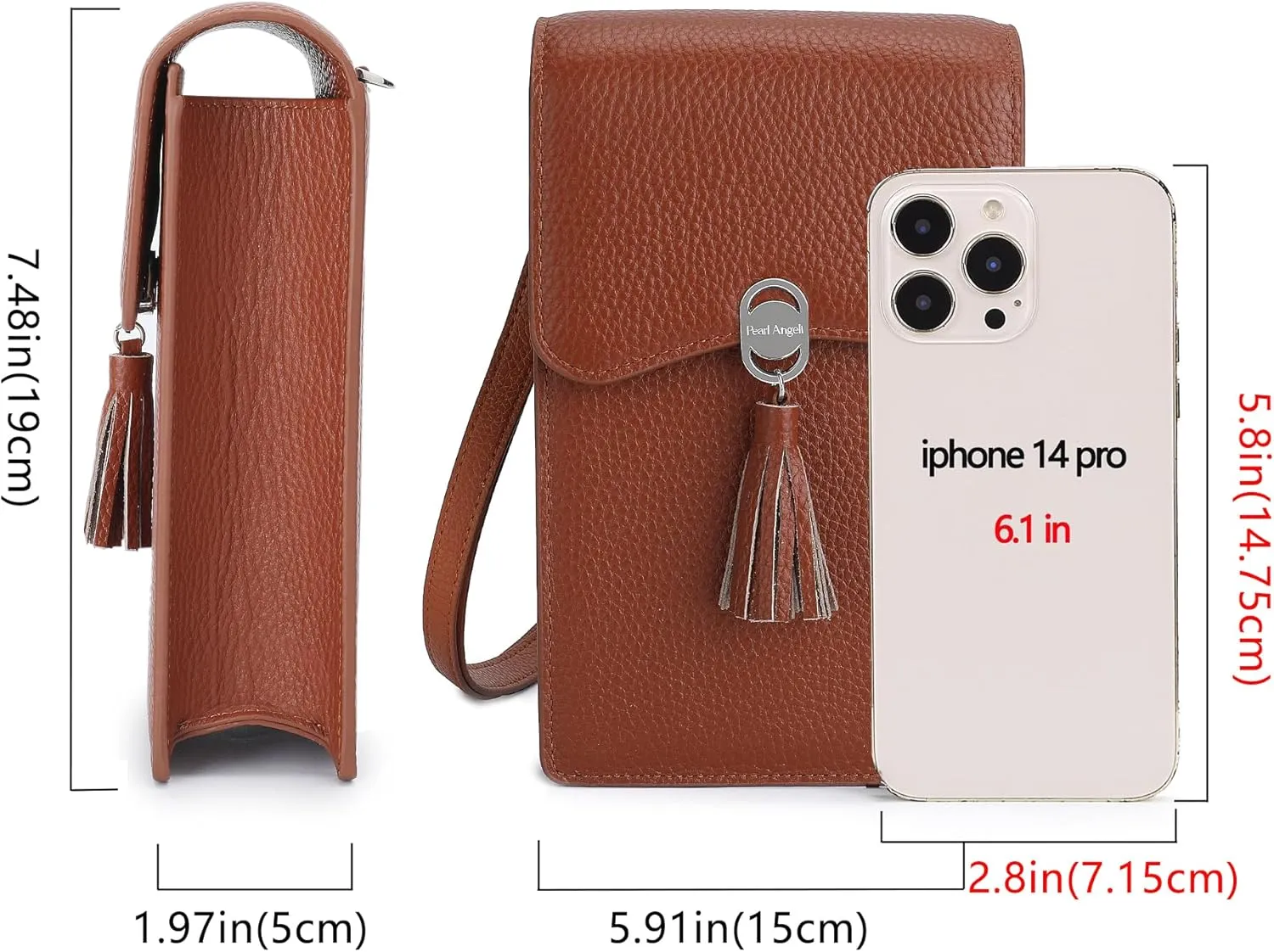Pearl Angeli Leather Crossbody Cellphone Bag for Women Small Phone Wallet Purse with Shoulder Strap