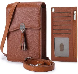 Pearl Angeli Leather Crossbody Cellphone Bag for Women Small Phone Wallet Purse with Shoulder Strap
