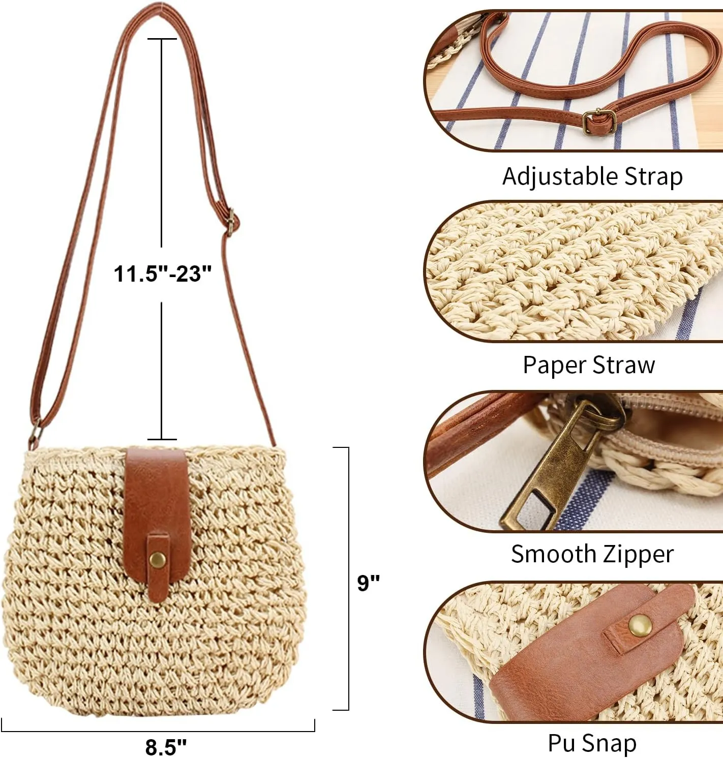 Peicees Straw Crossbody Bag Purse Womens Boho Clutch Purse Bohemian Beach Shoulder Bag For Summer Vacation Travel Sling Bag