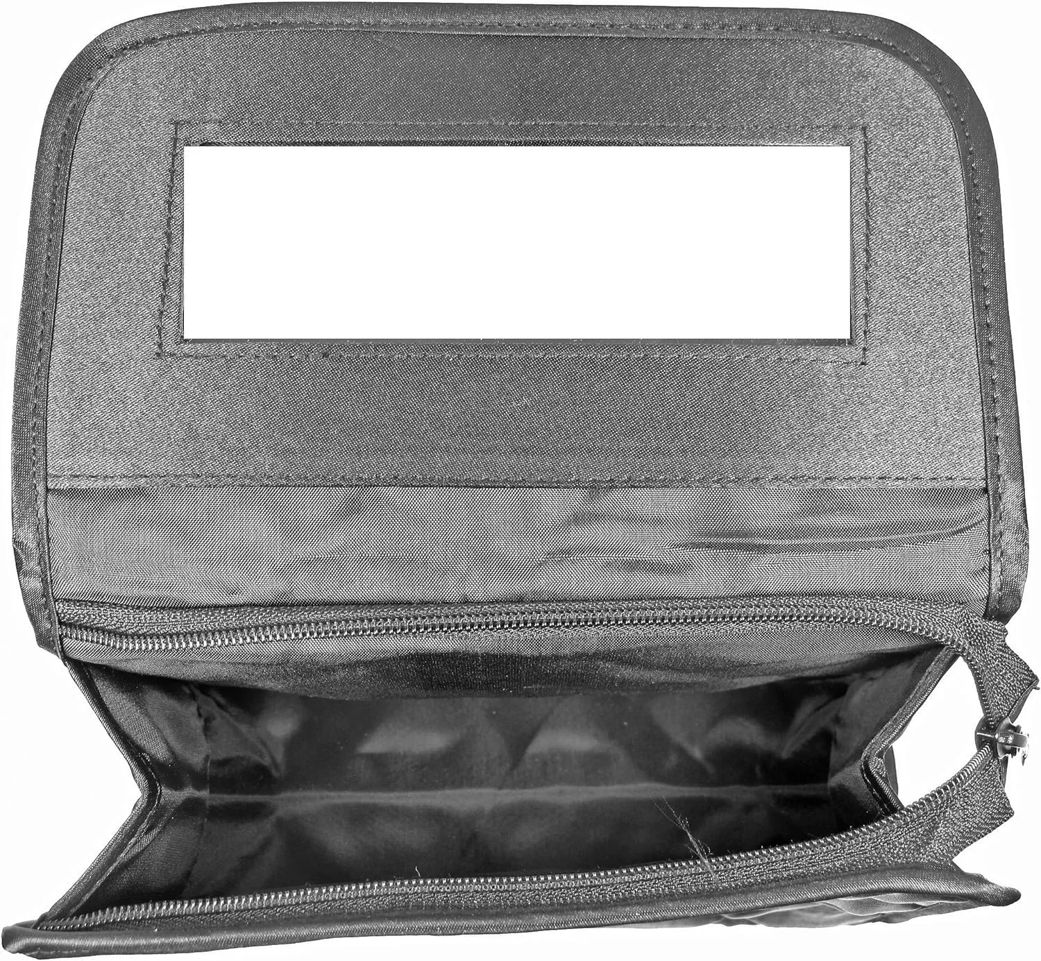 Personalized & Monogrammed Letter B in Rhinestone Crystals Travel Portable Purse Size Makeup Case Cosmetic Bag with Mirror, Quilted Satin Black