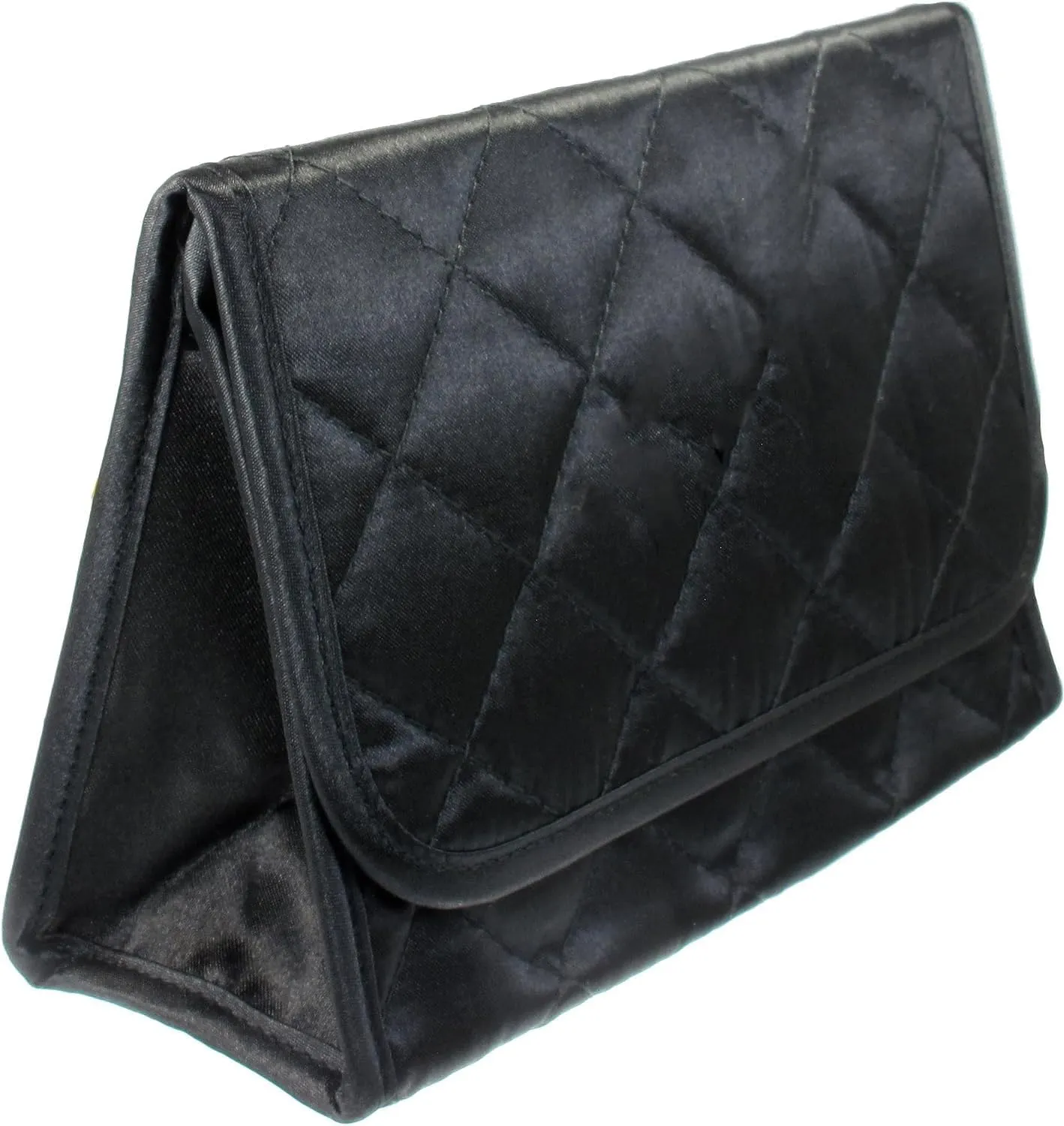 Personalized & Monogrammed Letter B in Rhinestone Crystals Travel Portable Purse Size Makeup Case Cosmetic Bag with Mirror, Quilted Satin Black