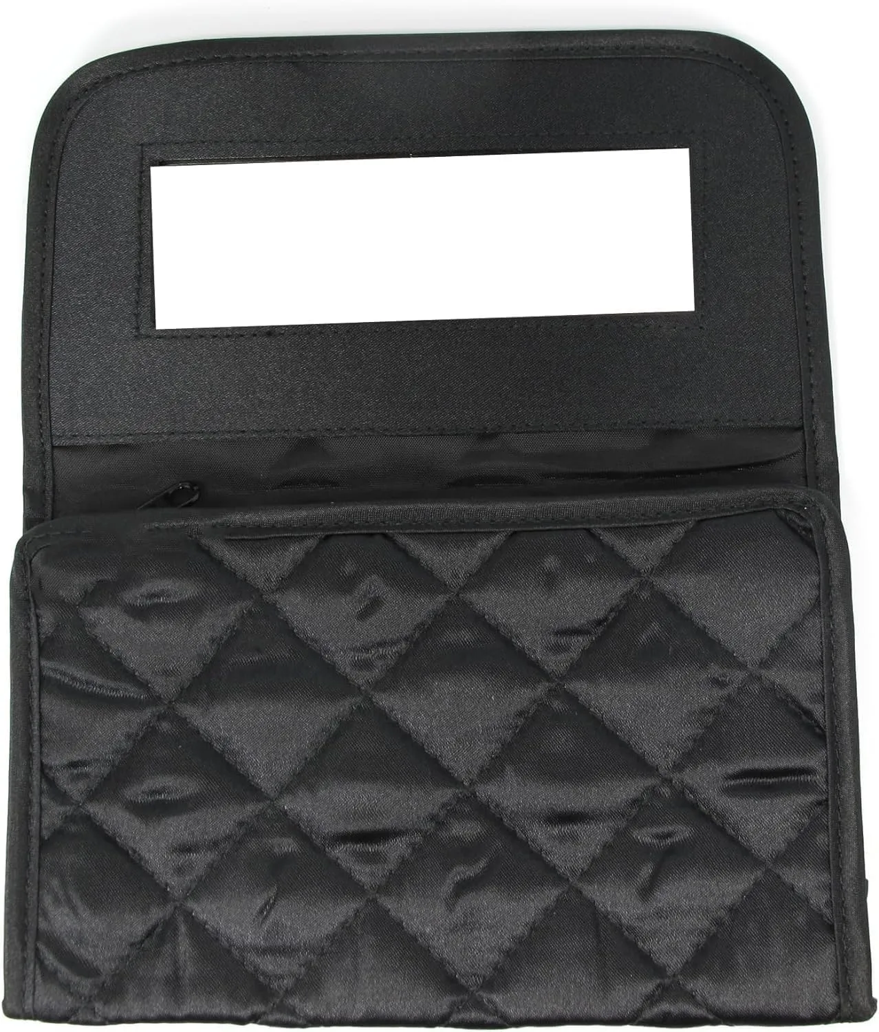 Personalized & Monogrammed Letter B in Rhinestone Crystals Travel Portable Purse Size Makeup Case Cosmetic Bag with Mirror, Quilted Satin Black
