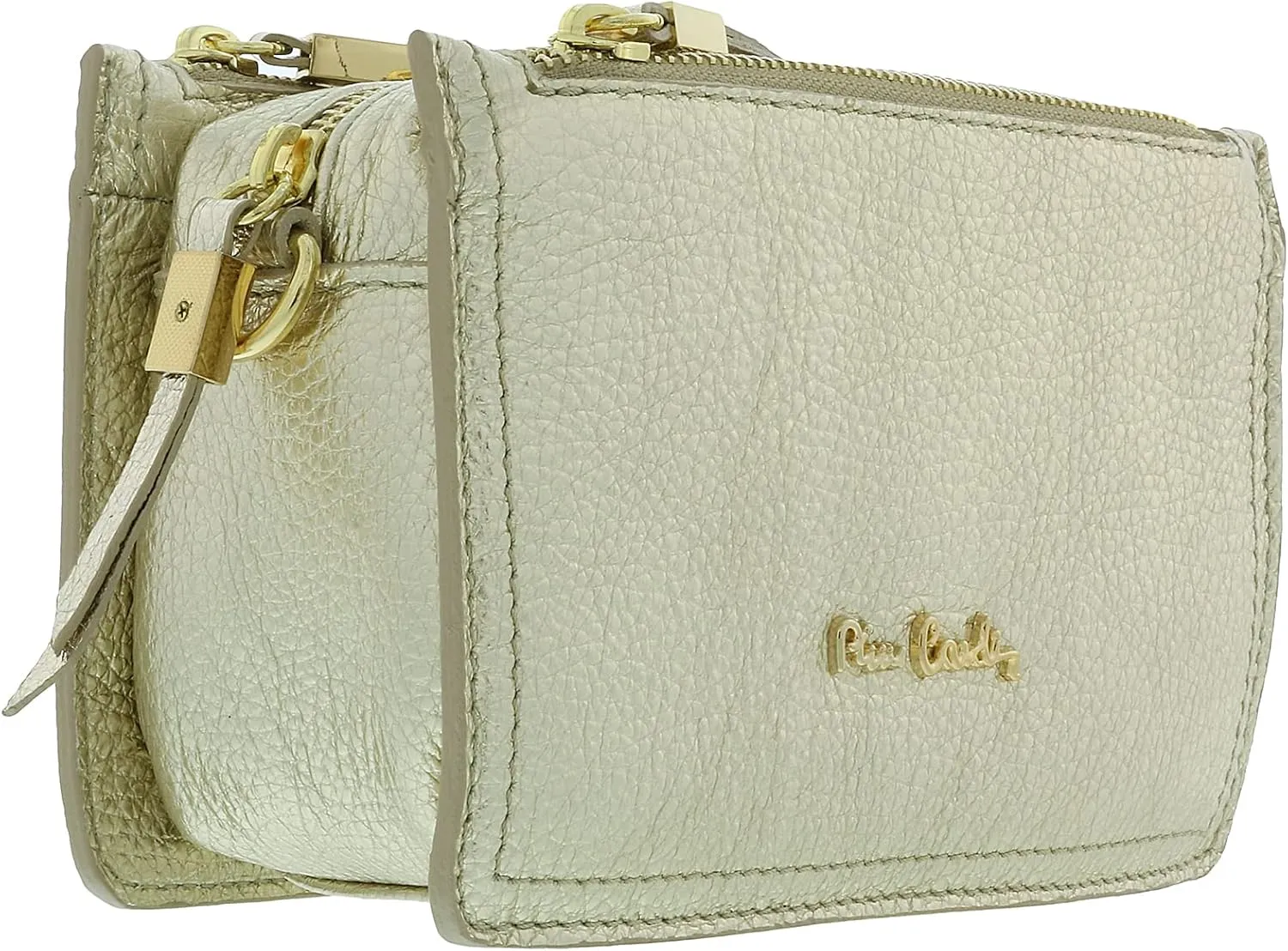 Pierre Cardin Gold Leather Small Structured Square Crossbody Bag for womens