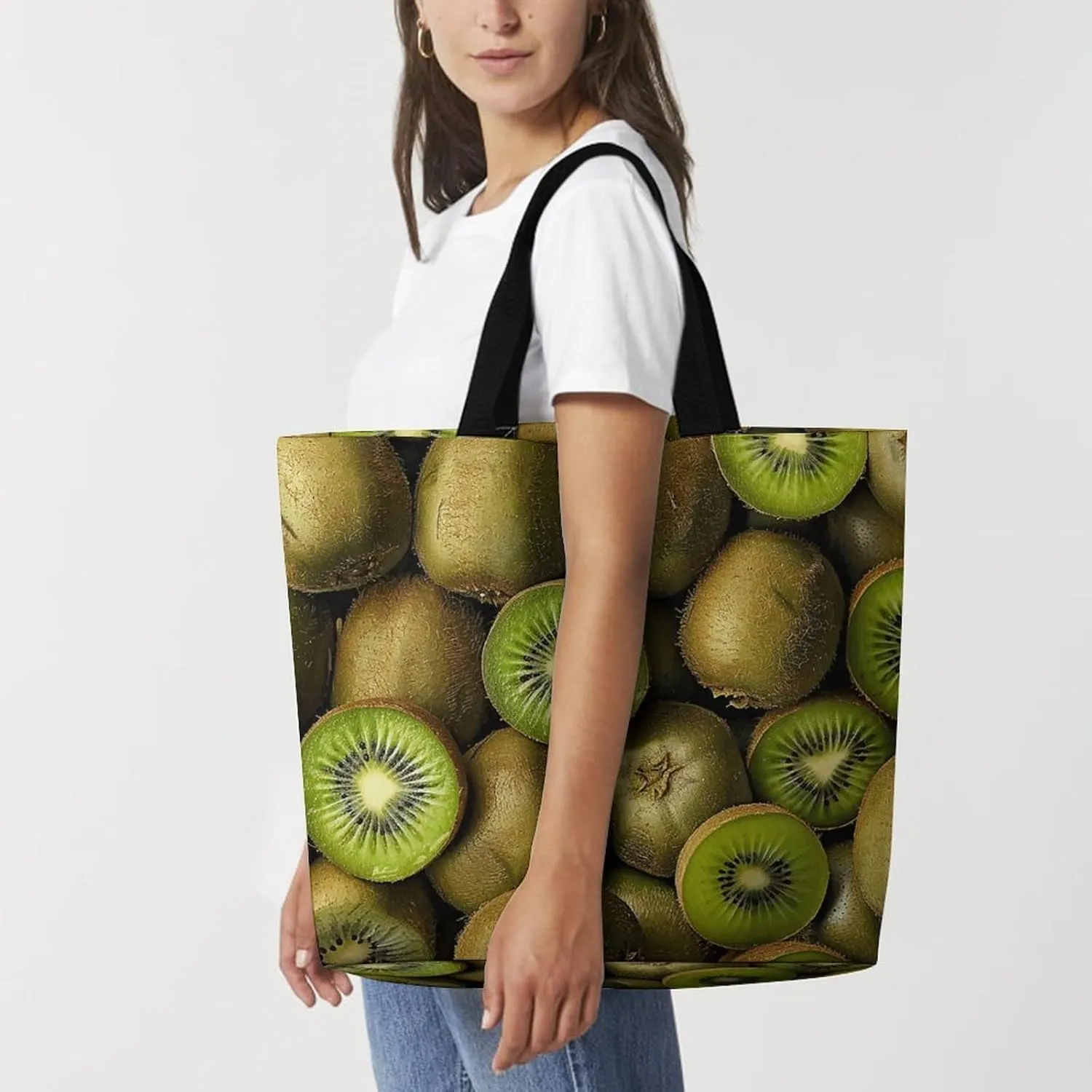 Pile of Kiwis Beach Bag Reusable Tote Bag Foldable Grocery Bags Women Shopping Bags for Daily Essentials