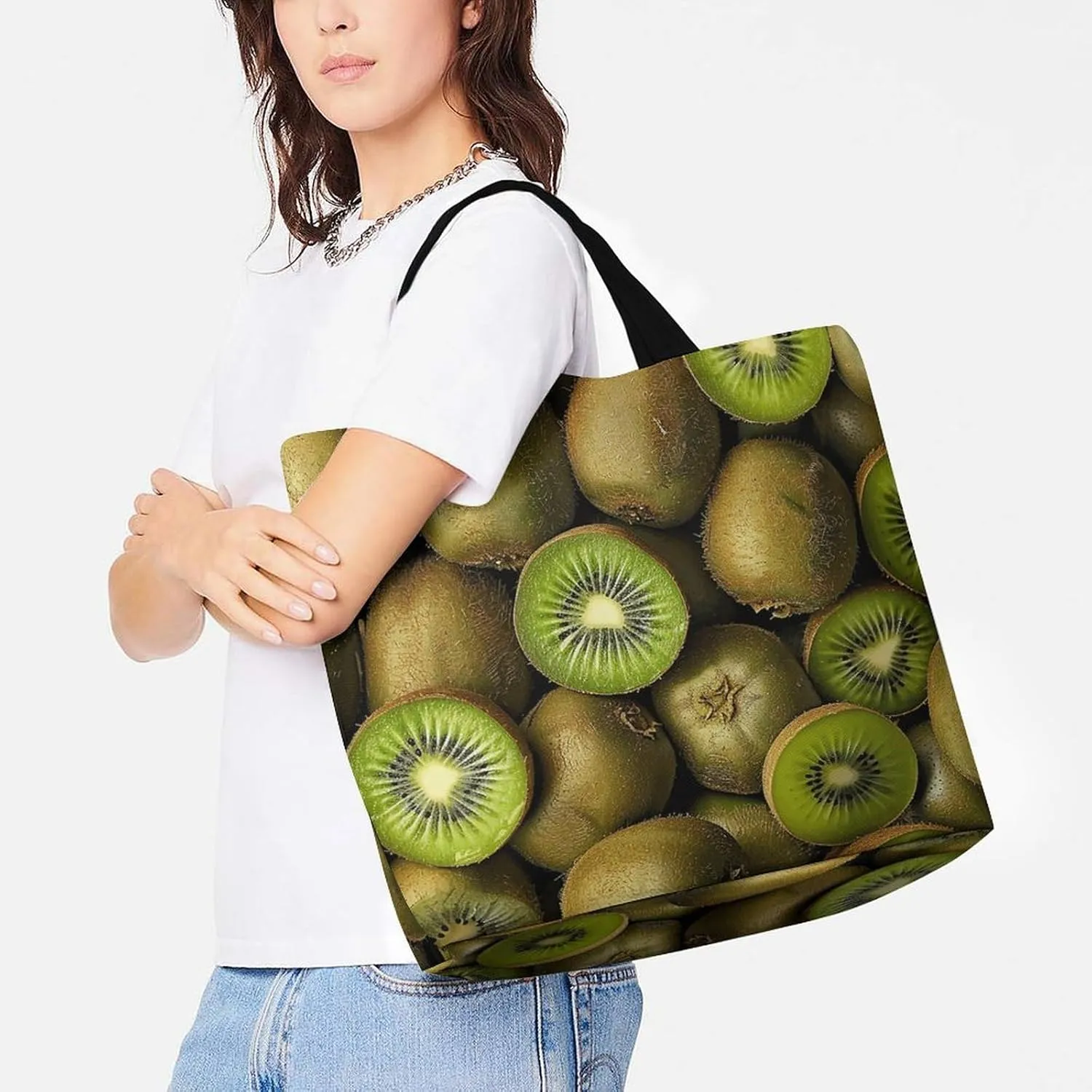 Pile of Kiwis Beach Bag Reusable Tote Bag Foldable Grocery Bags Women Shopping Bags for Daily Essentials