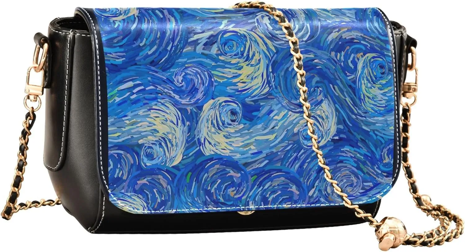 Pink Flowers PU Leather Shoulder Bag Black Women Crossbody Bag Purses Clutch Handbags with Chain Strap