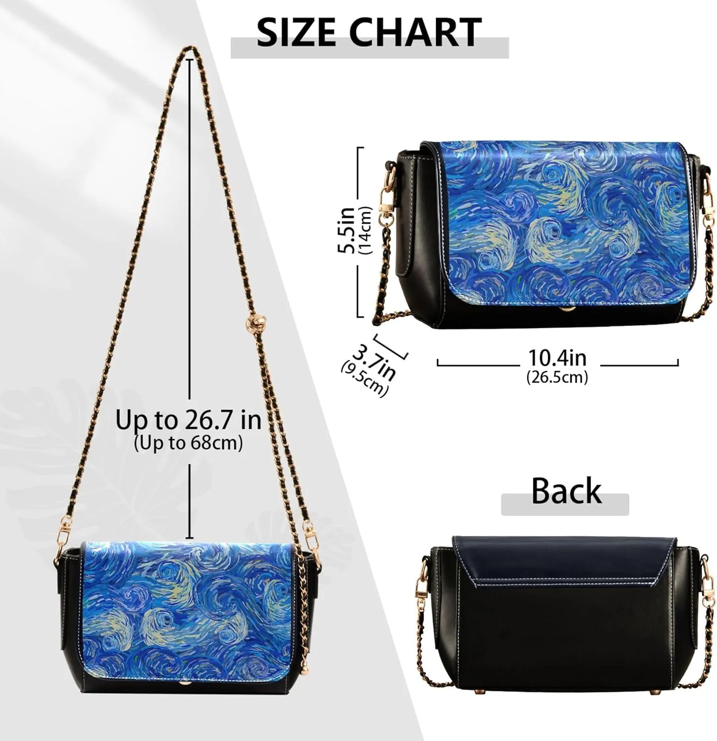 Pink Flowers PU Leather Shoulder Bag Black Women Crossbody Bag Purses Clutch Handbags with Chain Strap