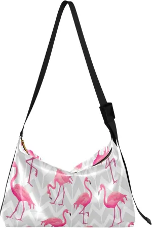 Pink Grey Tropical Flamingo Hobo Leather Bags for Women Leather Purse Men Luxury Animal Print Crossbody Hobo Bags