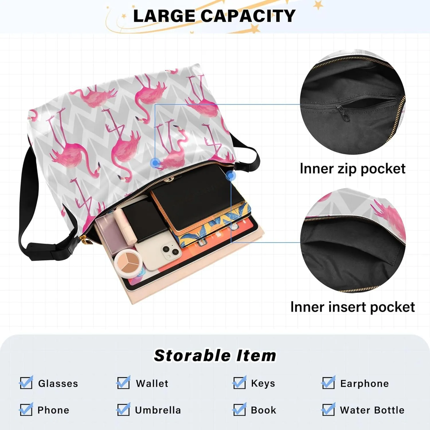 Pink Grey Tropical Flamingo Hobo Leather Bags for Women Leather Purse Men Luxury Animal Print Crossbody Hobo Bags