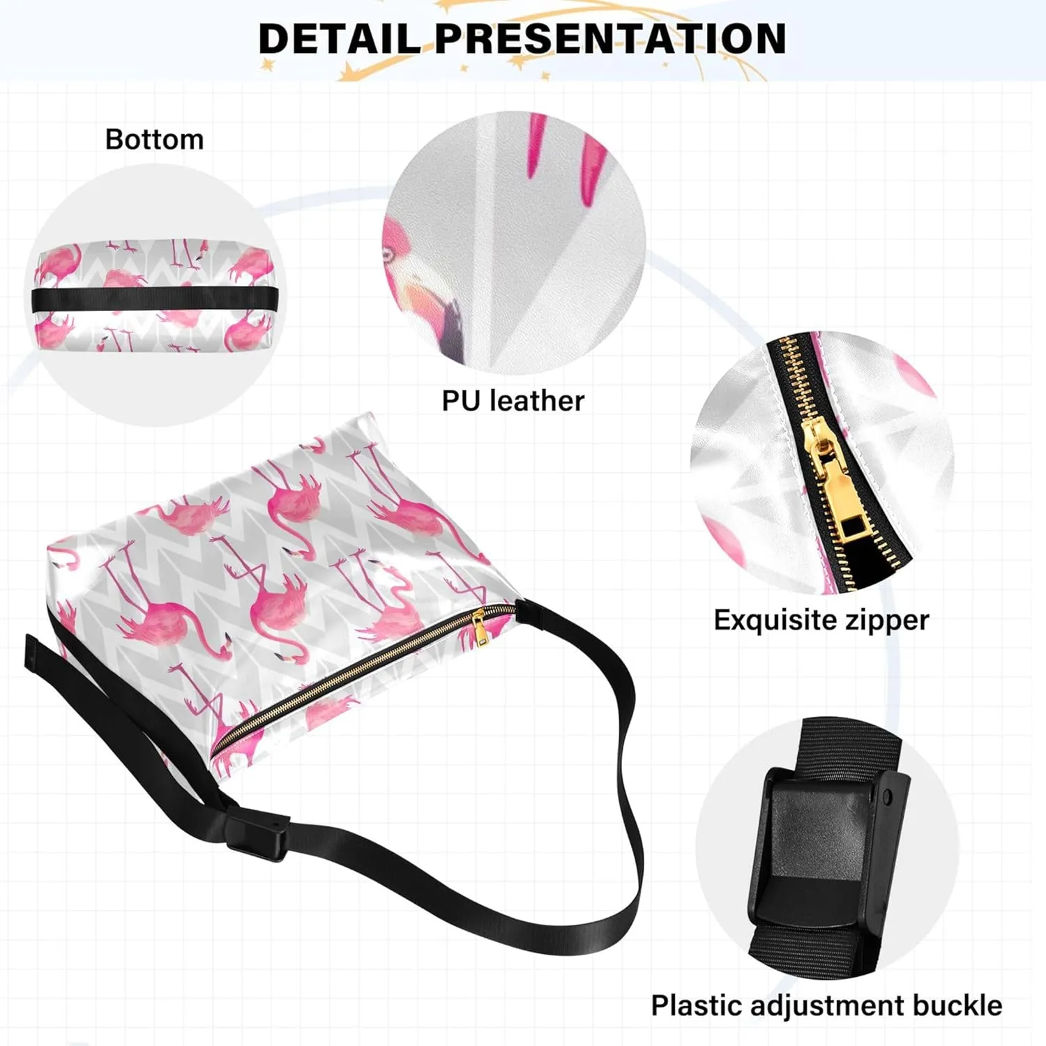 Pink Grey Tropical Flamingo Hobo Leather Bags for Women Leather Purse Men Luxury Animal Print Crossbody Hobo Bags