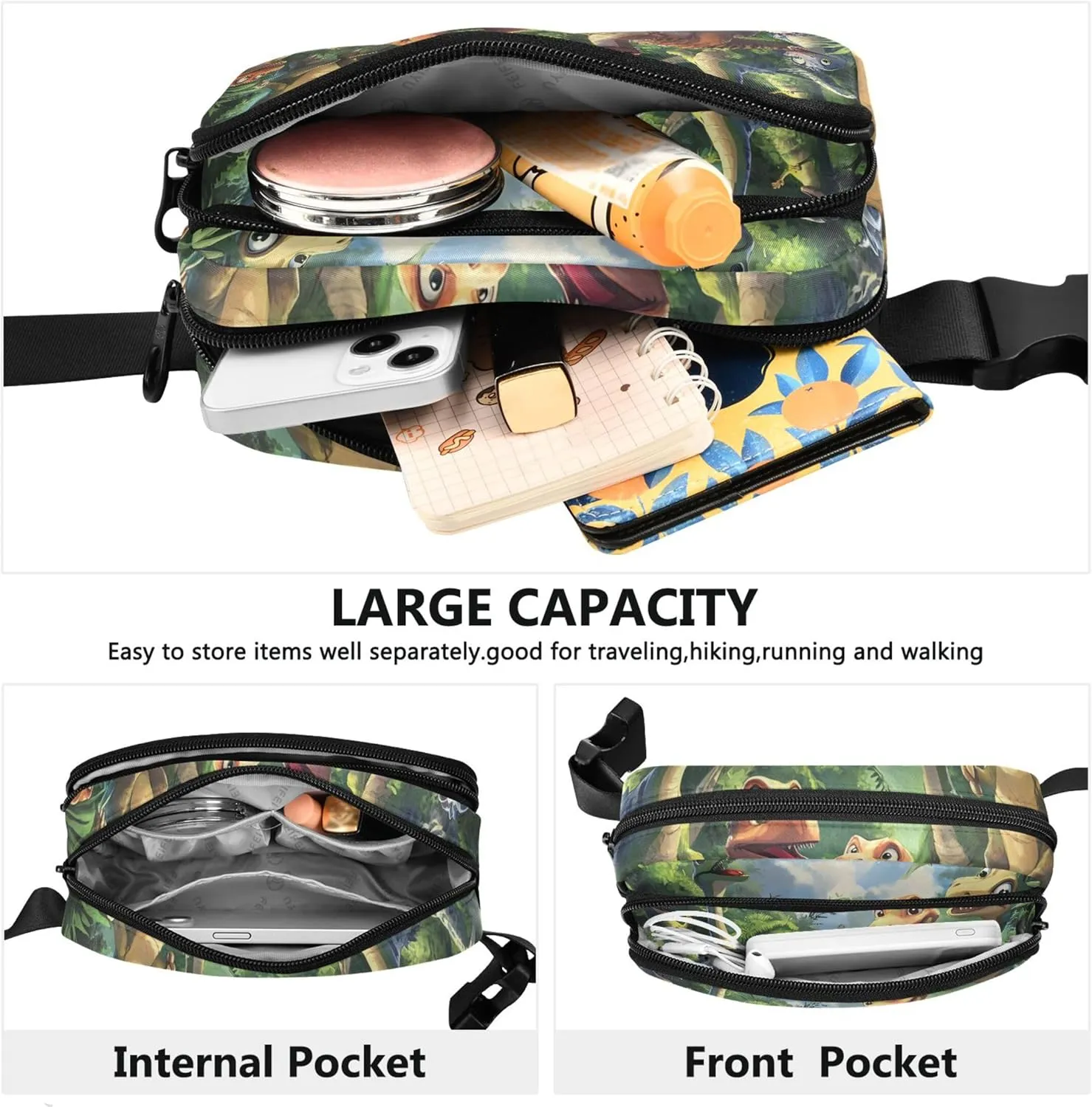 Playful Dinosaurs Prehistoric Forest Waterproof Fanny Pack for Women Hip Pouch Belt Bag Fashion Cross Body Waist Purse
