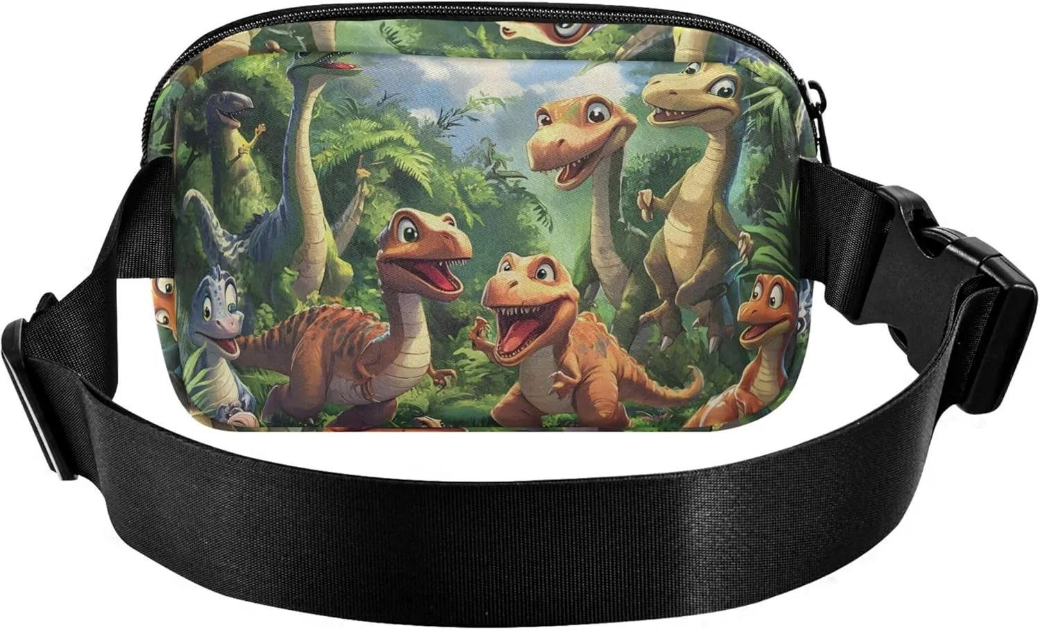 Playful Dinosaurs Prehistoric Forest Waterproof Fanny Pack for Women Hip Pouch Belt Bag Fashion Cross Body Waist Purse