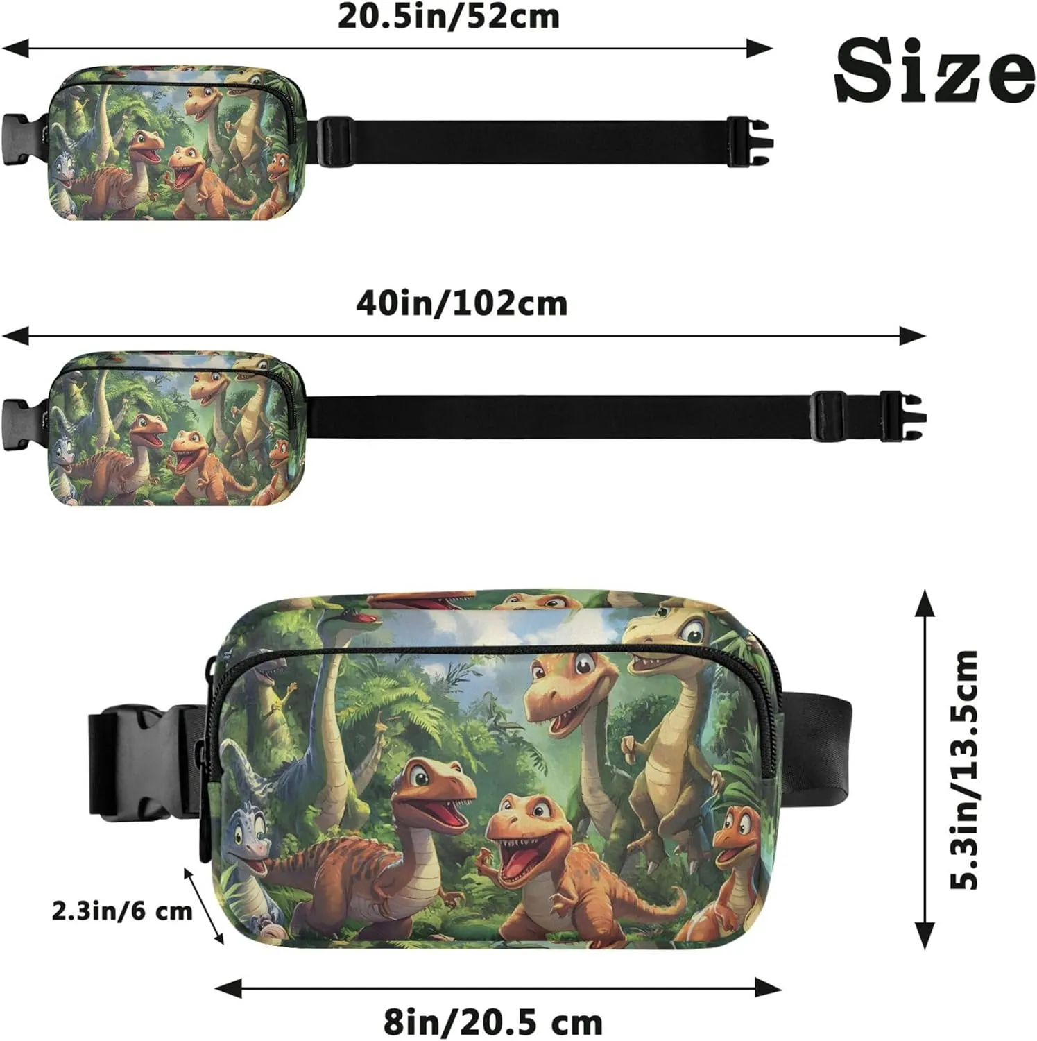 Playful Dinosaurs Prehistoric Forest Waterproof Fanny Pack for Women Hip Pouch Belt Bag Fashion Cross Body Waist Purse