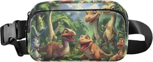 Playful Dinosaurs Prehistoric Forest Waterproof Fanny Pack for Women Hip Pouch Belt Bag Fashion Cross Body Waist Purse