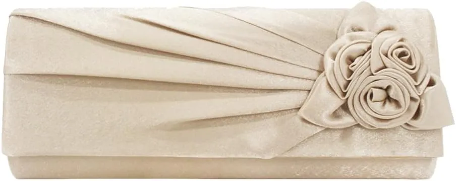 Pleated Satin Floral Evening Purse for Women Chic Soft Handbag Fit for Wedding Dress Ball Gown Formal Dress