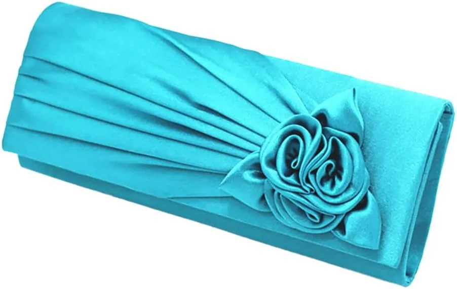 Pleated Satin Floral Evening Purse for Women Chic Soft Handbag Fit for Wedding Dress Ball Gown Formal Dress