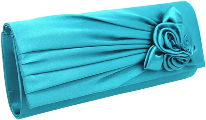 Pleated Satin Floral Evening Purse for Women Chic Soft Handbag Fit for Wedding Dress Ball Gown Formal Dress
