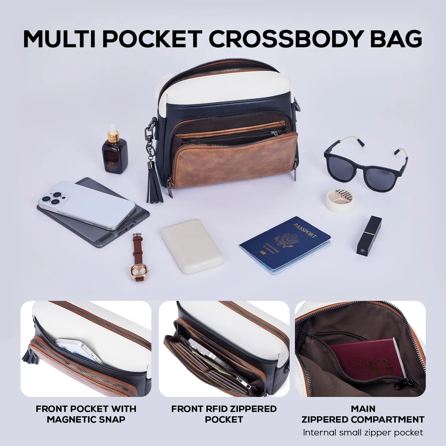 POIUGOYA Crossbody Purses for Women Trendy,Vegan Leather Medium Crossbody Bag,Women's Crossbody Travel Purse Built in Wallet