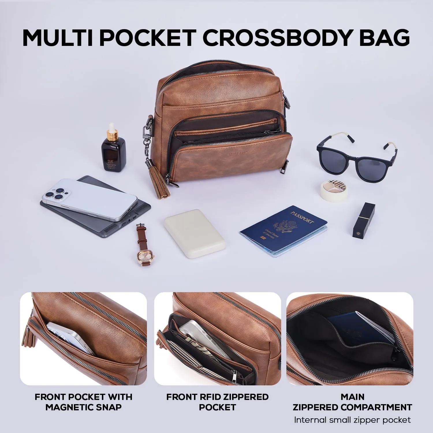 POIUGOYA Crossbody Purses for Women Trendy,Vegan Leather Medium Crossbody Bag,Women's Crossbody Travel Purse Built in Wallet