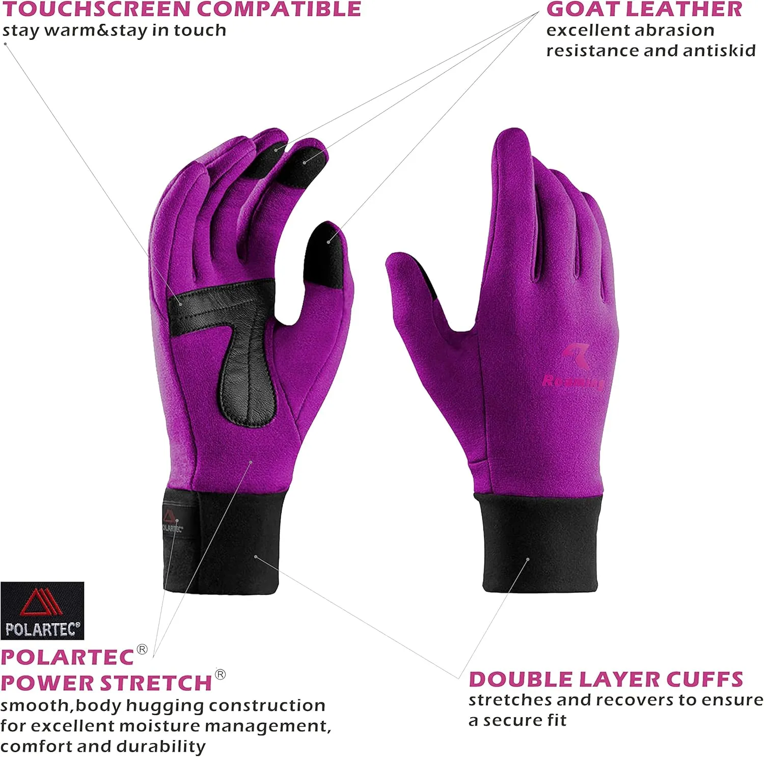 Polartec Power Stretch Touch Screen Winter Running Gloves, Thermal Gloves for Women Men Driving Hiking Cycling