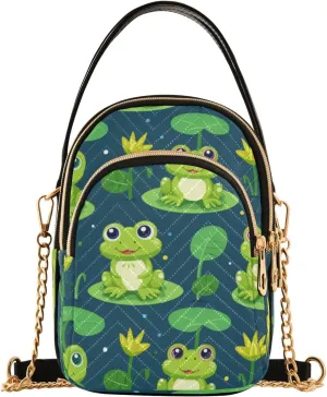 Pond Frog Crossbody Handbags for Women Casual Leather Shoulder Phone Purse