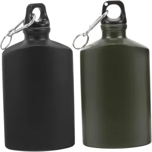 POPETPOP 2pcs Portable Flat Aluminum Alloy Water Jug with Hook Leakproof Camping Canteen for Outdoor Hiking Storage Container for Quick Hydration and Space Saving
