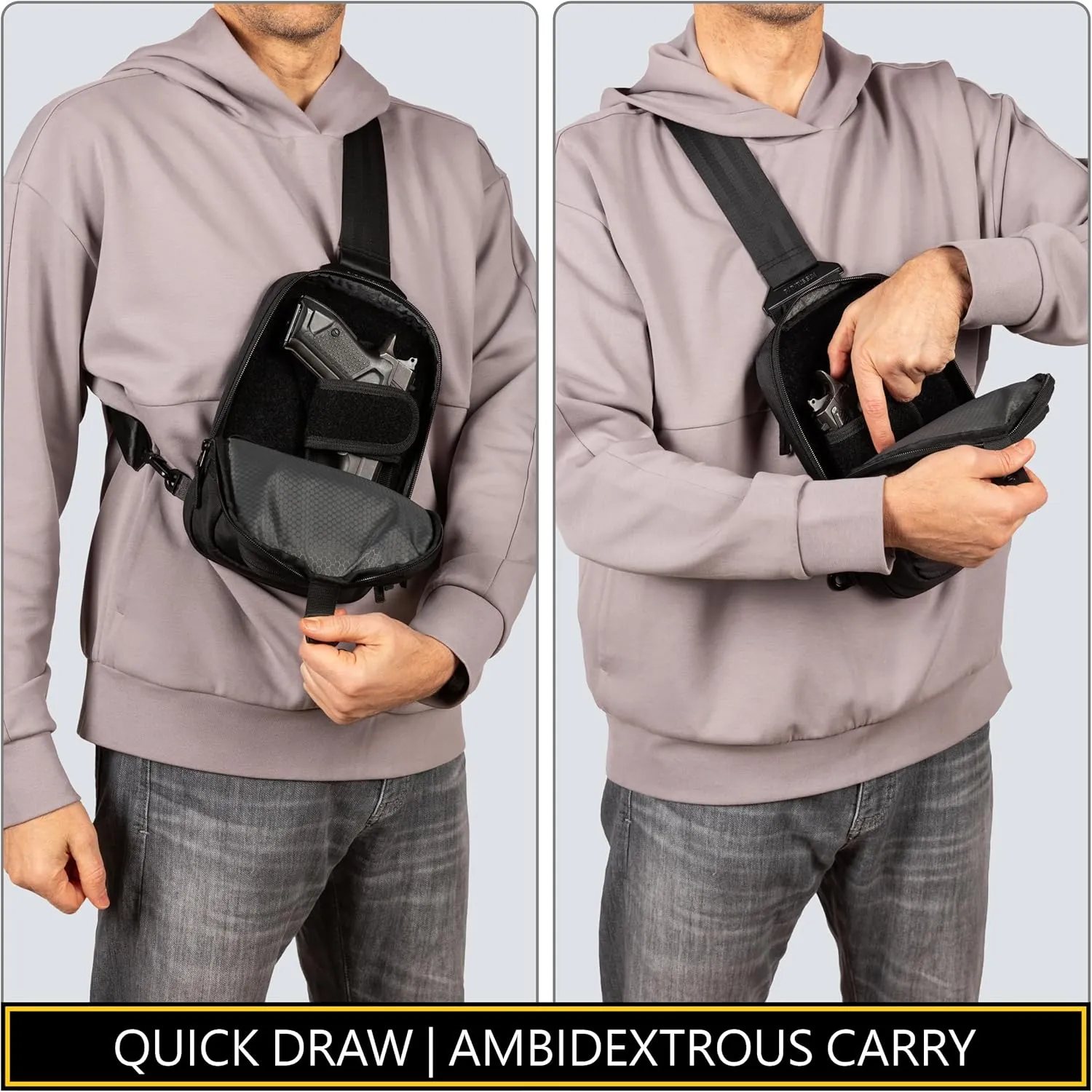 Premium Discreet Tactical CCW Sling Bag - Concealed Carry Crossbody Chest Pack EDC (Black, Large)
