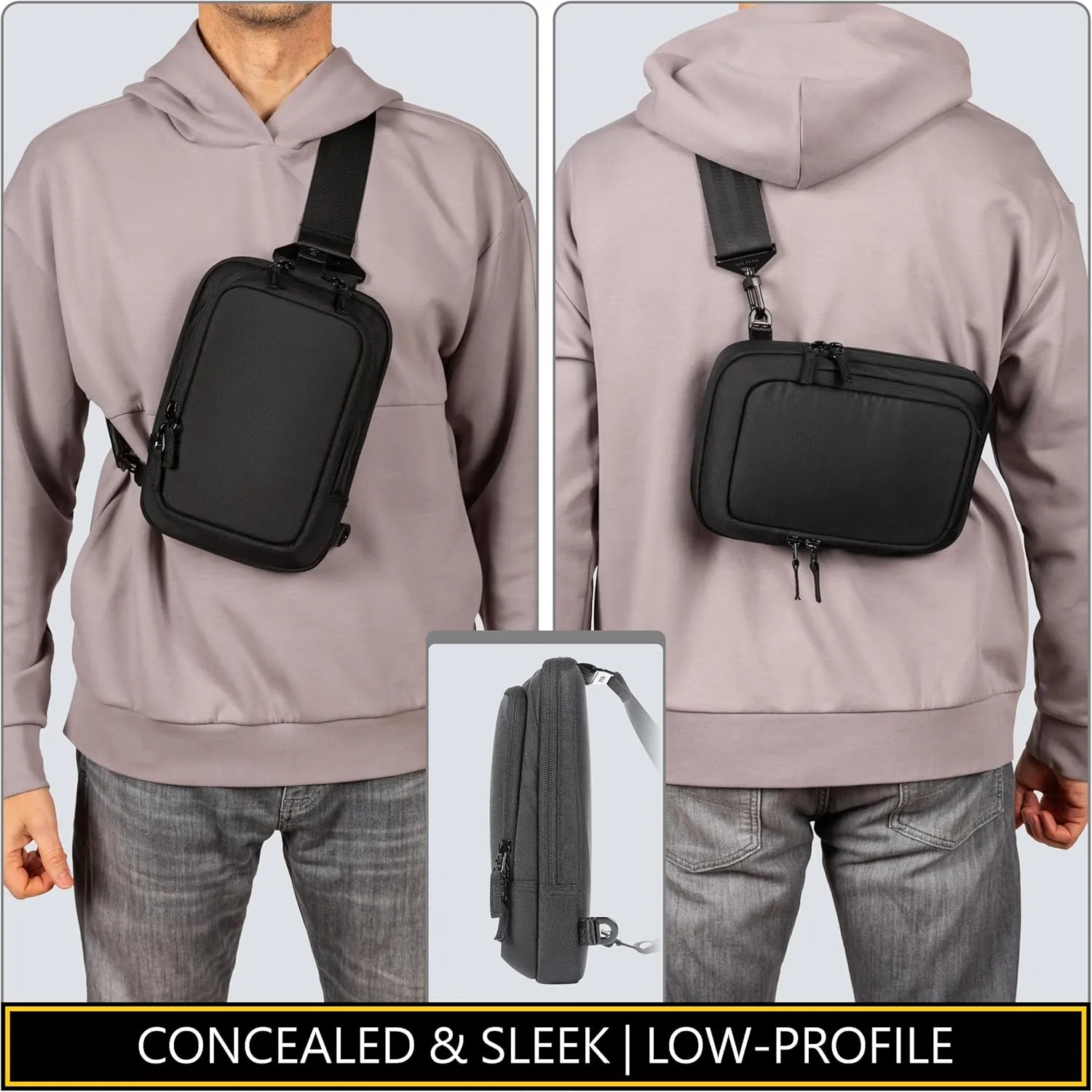Premium Discreet Tactical CCW Sling Bag - Concealed Carry Crossbody Chest Pack EDC (Black, Large)
