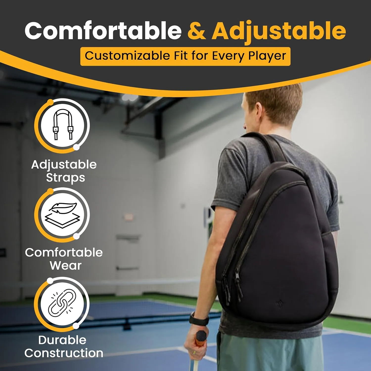 Premium Neoprene Pickleball Bag | XL Crossbody Pickleball Backpack w/Adjustable Shoulder Strap | Sling Tennis Racket Bag