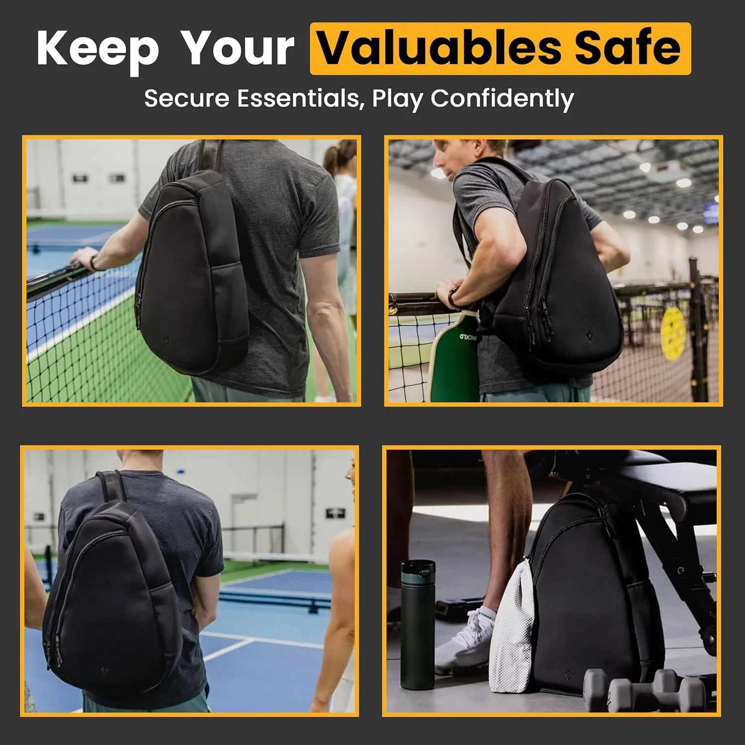 Premium Neoprene Pickleball Bag | XL Crossbody Pickleball Backpack w/Adjustable Shoulder Strap | Sling Tennis Racket Bag