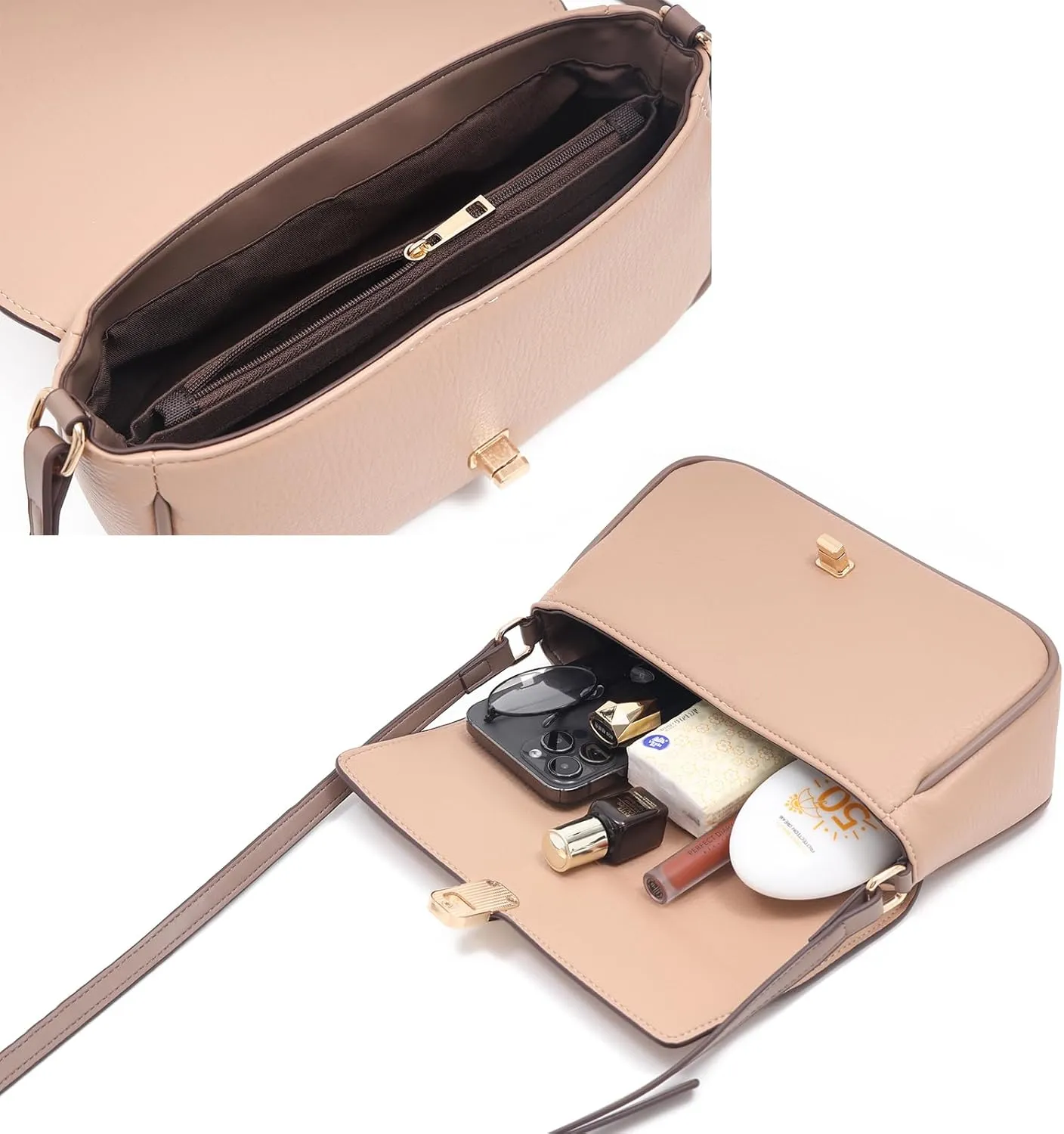 Prettyzys Crossbody Bags for Women Pocketbooks Soft PU Leather Purses and Handbags Multi Pocket Shoulder Bag