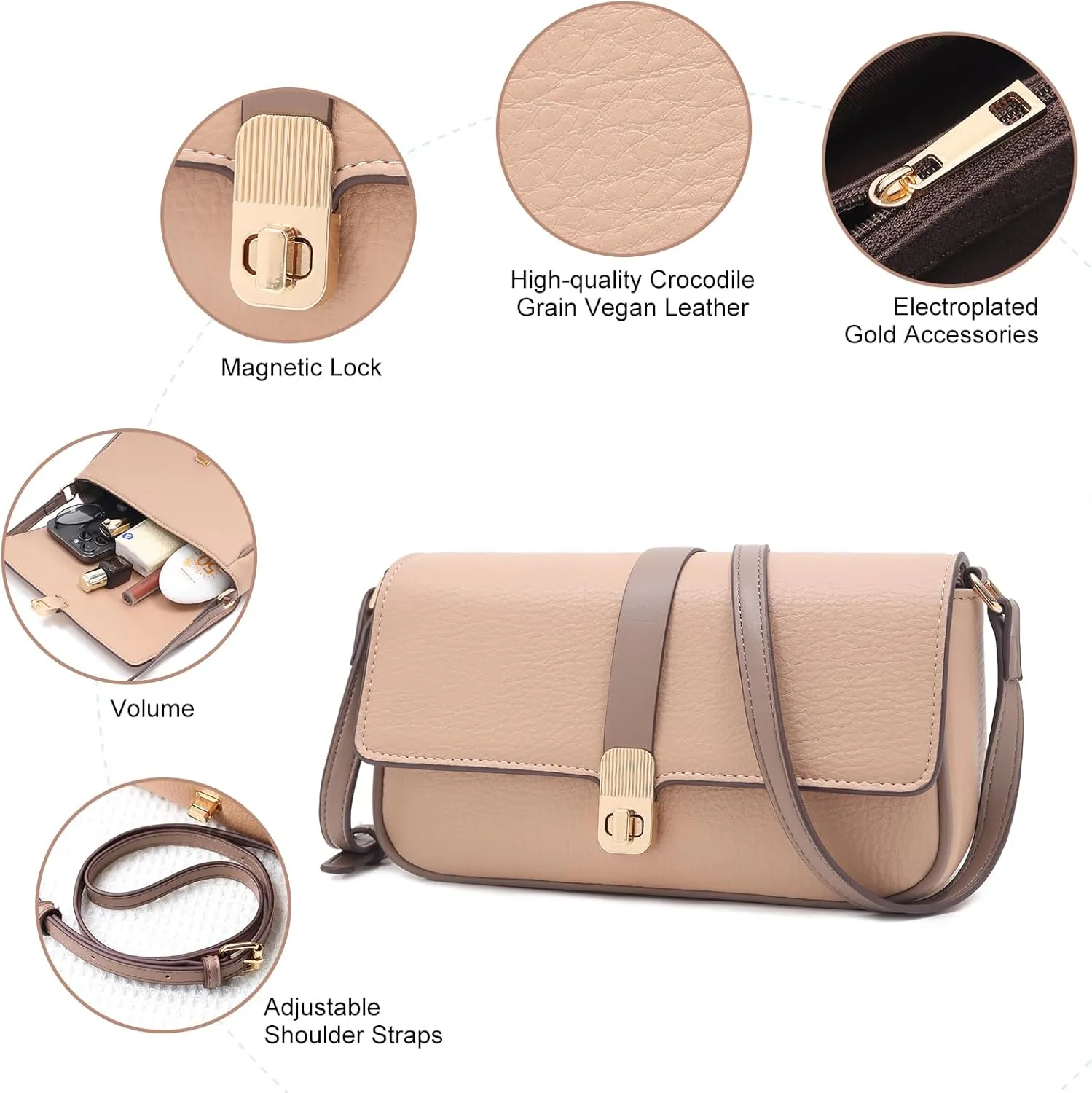 Prettyzys Crossbody Bags for Women Pocketbooks Soft PU Leather Purses and Handbags Multi Pocket Shoulder Bag