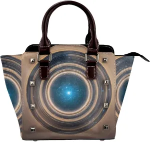PU Leather Rivet Shoulder Bag for Women,Mysterious Stars Print Women's Crossbody Handbag Purse Adjustable & Removable Strap Small Tote Bags