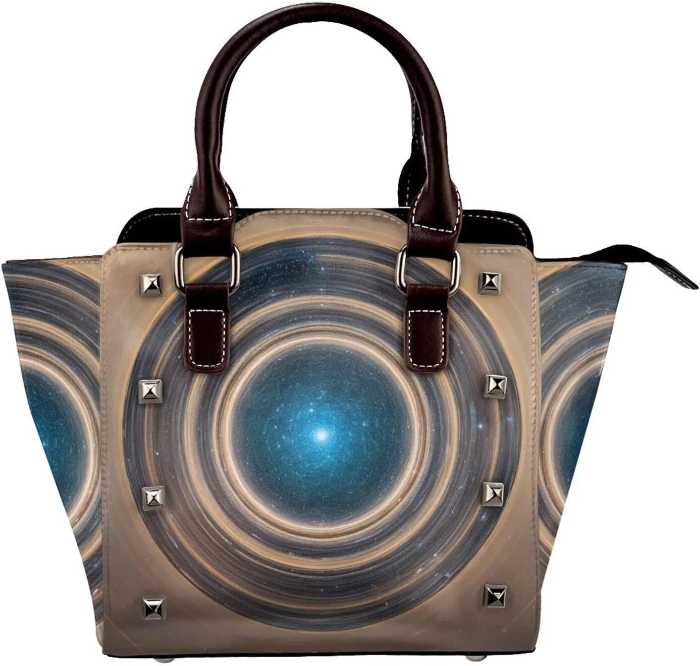 PU Leather Rivet Shoulder Bag for Women,Mysterious Stars Print Women's Crossbody Handbag Purse Adjustable & Removable Strap Small Tote Bags