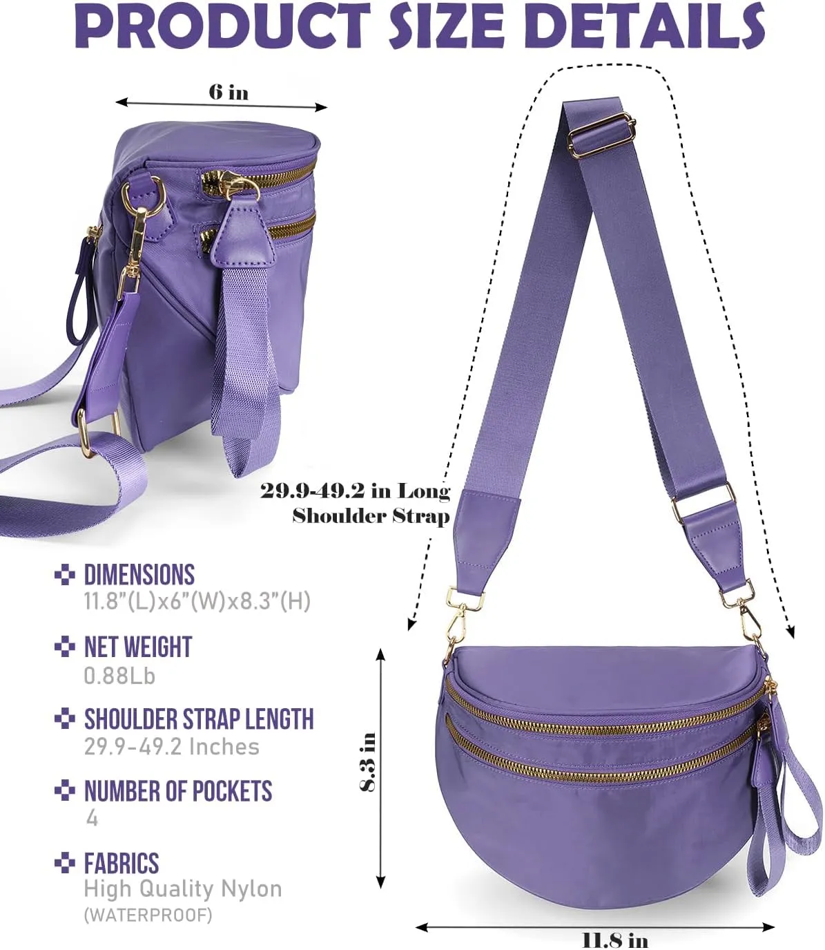 Pure Colour Crossbody Bag Bum Bag for Women,Spacious Purse Fanny Packs Belt Bag,Oversized Bum Bag (Colour Bum Bag-Cloudy Purple)