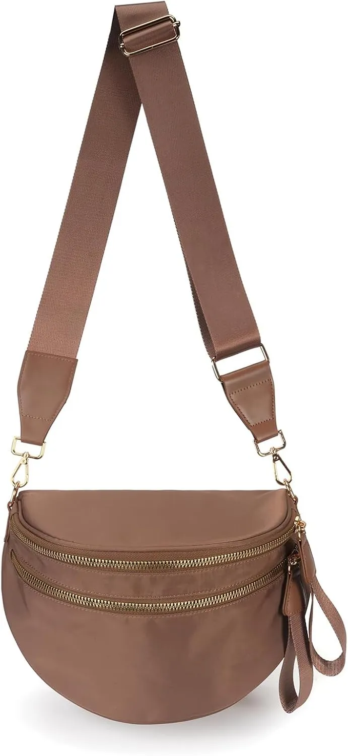 Pure Colour Crossbody Bag Bum Bag for Women,Spacious Purse Fanny Packs Belt Bag,Oversized Bum Bag (Colour Bum Bag-Coffee)