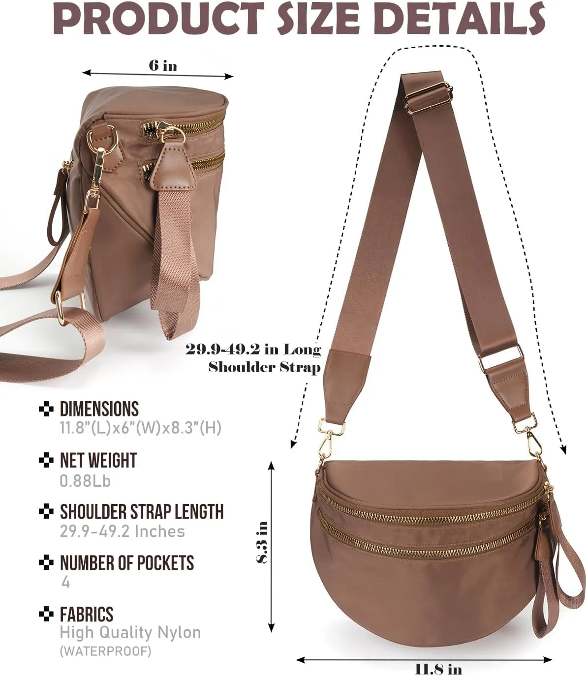 Pure Colour Crossbody Bag Bum Bag for Women,Spacious Purse Fanny Packs Belt Bag,Oversized Bum Bag (Colour Bum Bag-Coffee)