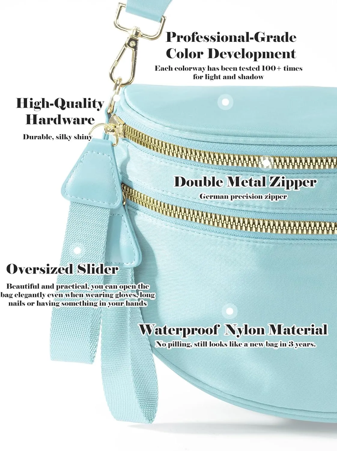 Pure Colour Crossbody Bag Bum Bag for Women,Spacious Purse Fanny Packs Belt Bag,Oversized Bum Bag (Colour Bum Bag-Ice Blue)