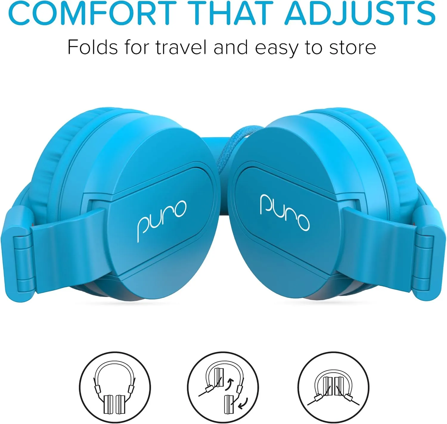 Puro Sound Labs PuroBasic Volume Limiting Wired Headphones for Kids, Foldable & Adjustable w/Microphone, Compatible with Smartphones, Tablets and PC’s