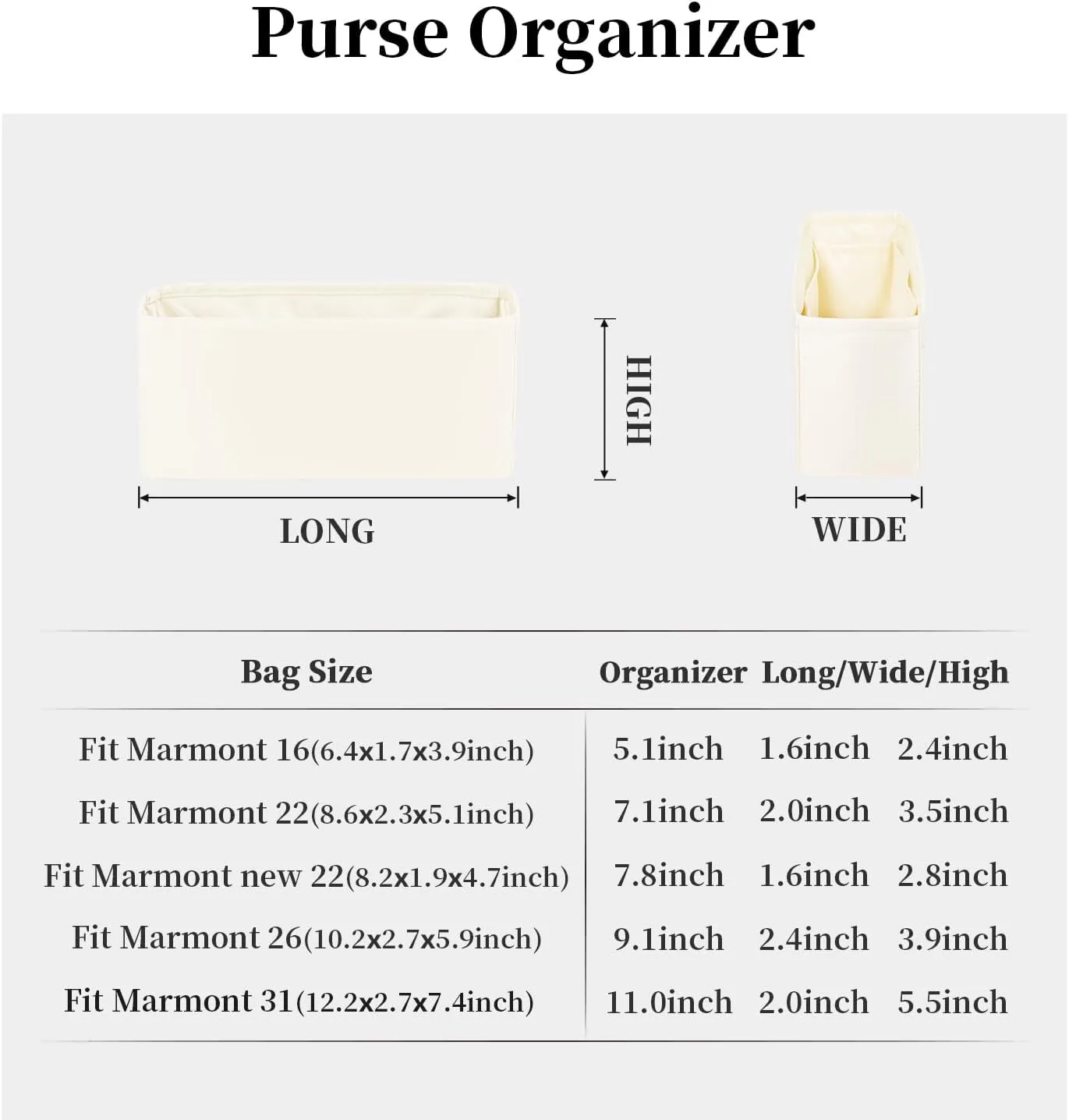 Purse Organizer Insert for GG Marmont Small Shoulder Bag, Soft-touch Purse Insert Compatible with Gucci Marmont Bag, Bag Shaper with Pockets for Storage (Small26, Craie)