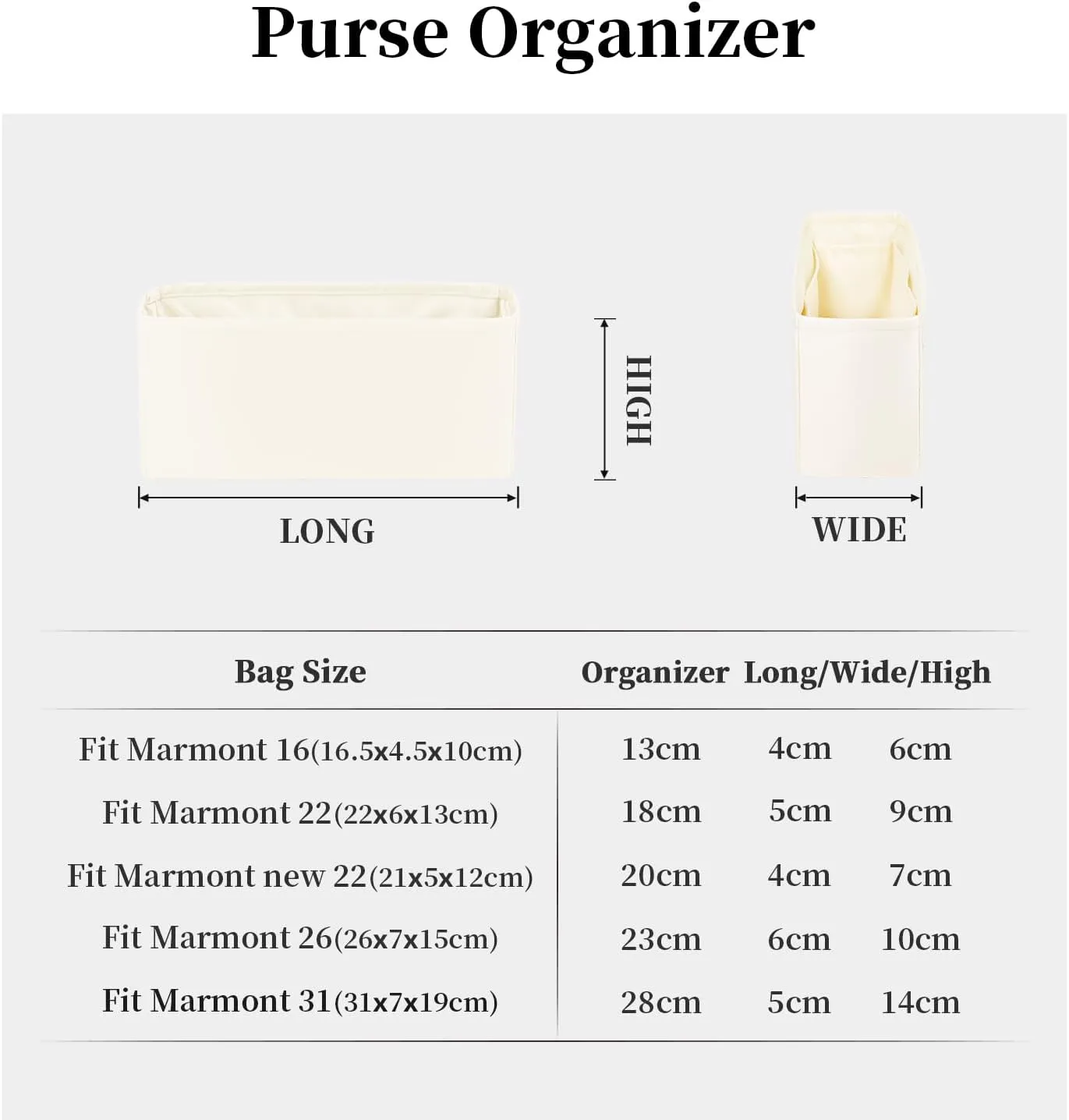 Purse Organizer Insert for GG Marmont Small Shoulder Bag, Soft-touch Purse Insert Compatible with Gucci Marmont Bag, Bag Shaper with Pockets for Storage (Small26, Craie)