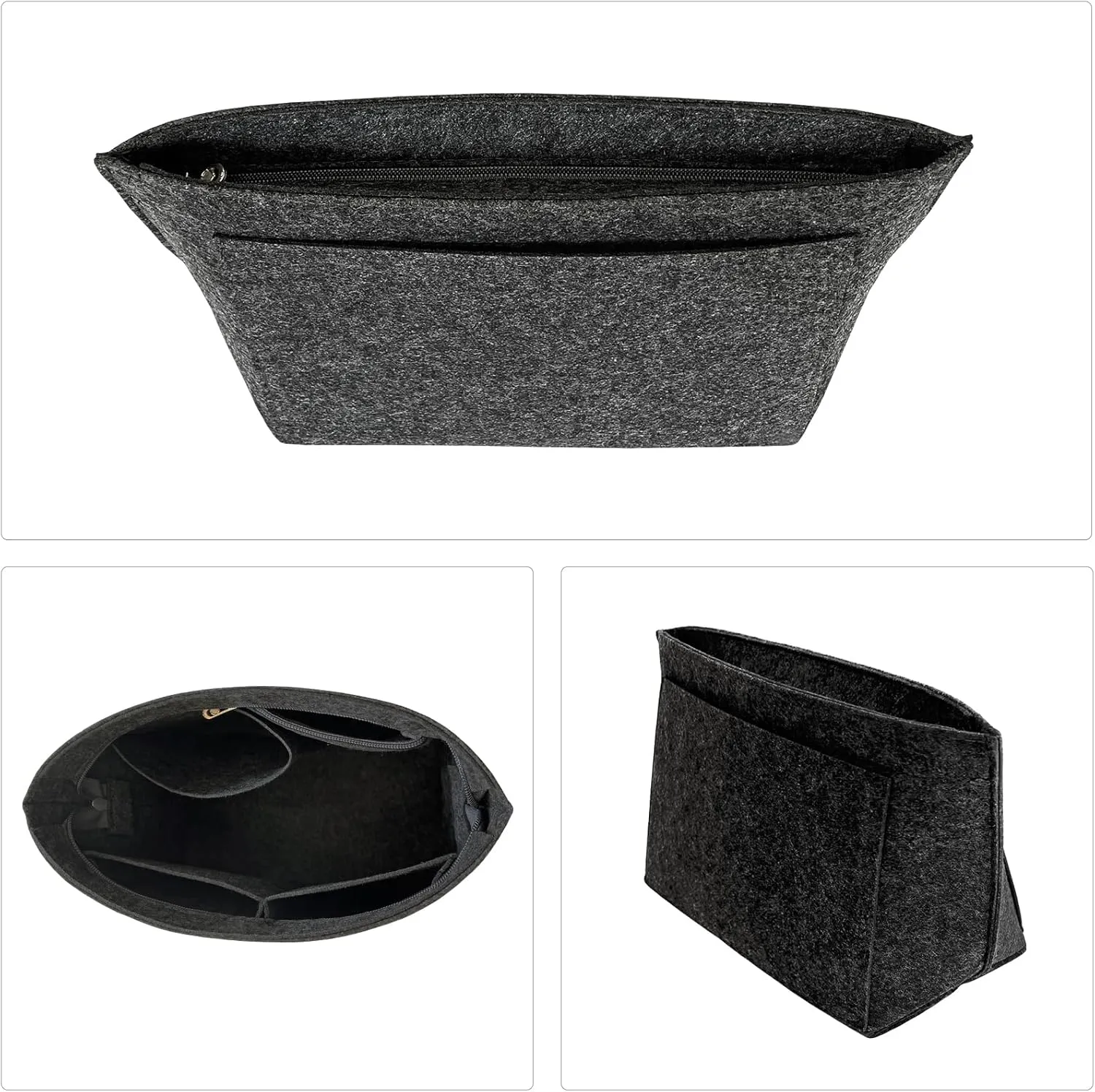 Purse Organizer Insert for Inside Purse, Felt Handbag Organizer Insert with Zip, Tote Bag Organizer Pouches for Women, Grey L, Gray