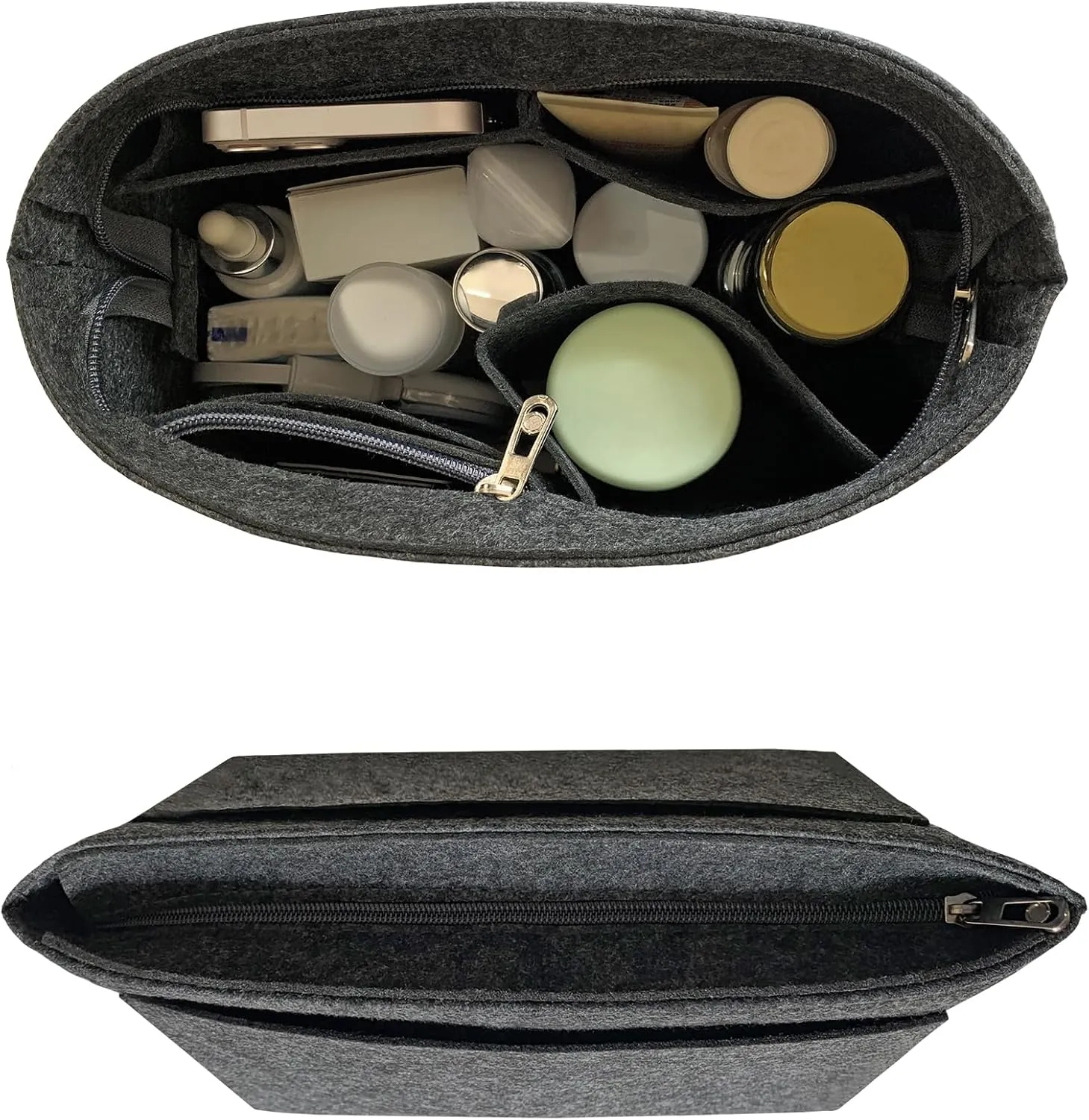 Purse Organizer Insert for Inside Purse, Felt Handbag Organizer Insert with Zip, Tote Bag Organizer Pouches for Women, Grey L, Gray