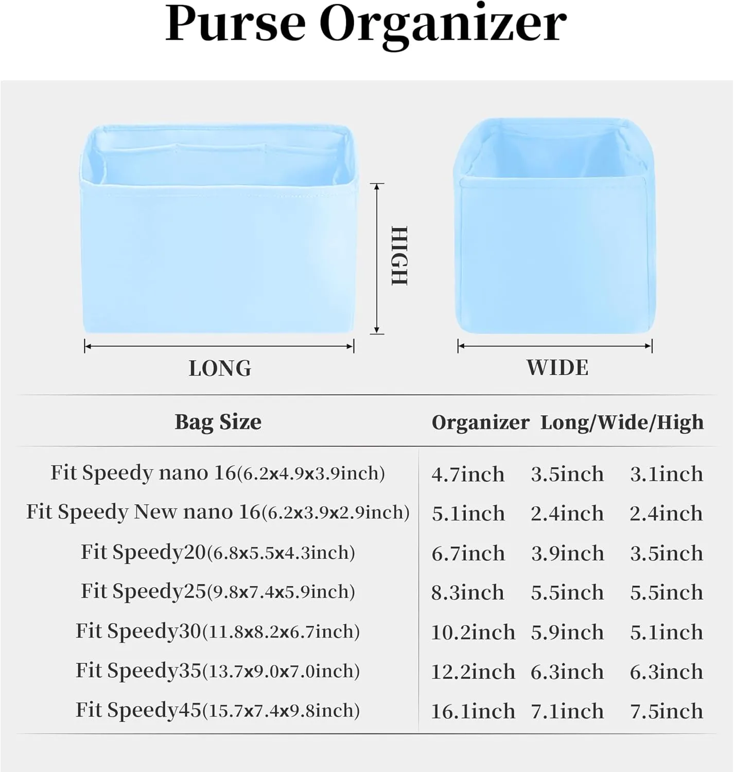Purse Organizer Insert for Speedy 25, Satiny Handbag Organizer Compatible with LV Speedy Bag, Lightweight Purse Insert with Soft Touch, Multi-pocket storage(Celeste,Speedy25)