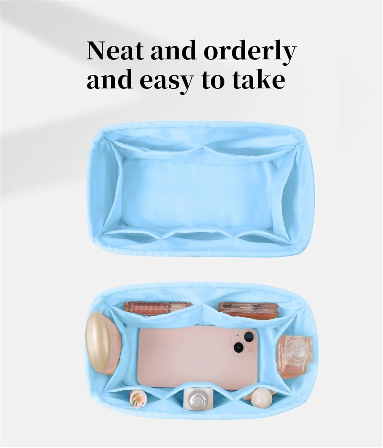 Purse Organizer Insert for Speedy 25, Satiny Handbag Organizer Compatible with LV Speedy Bag, Lightweight Purse Insert with Soft Touch, Multi-pocket storage(Celeste,Speedy25)